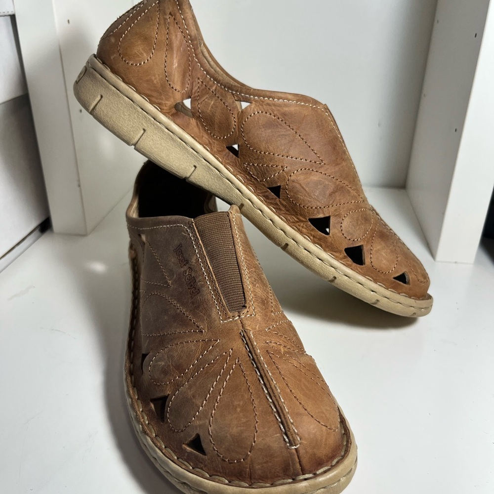 Josef Seibel Brown Moccasin Slip-Ons with Perforated Design